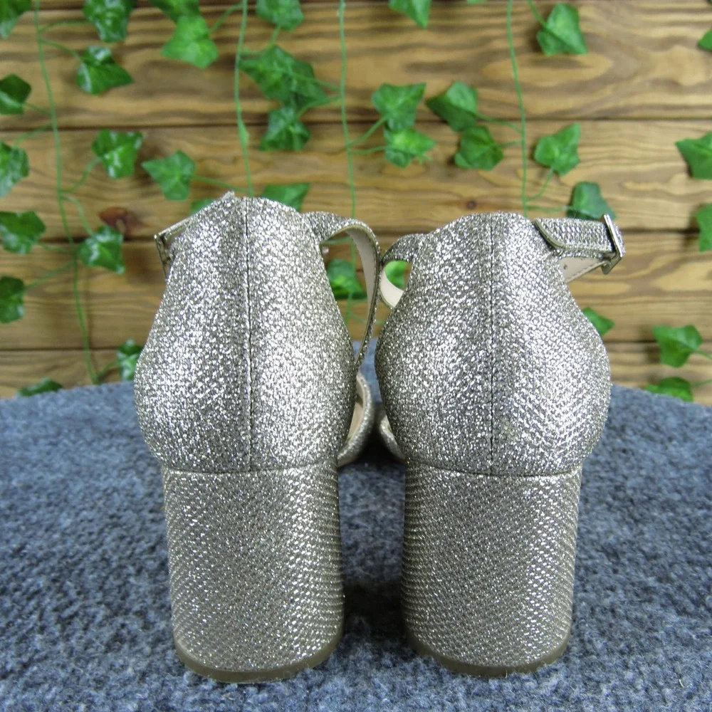 Nina Gold Glitter Block Heel Sandals‎ Women's Size 6 Open Toe Ankle Strap Heels